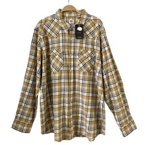 Levi's Western Pearl Snap Shirt Men XXL Tan Plaid Button Up Cowboy Rodeo NWT